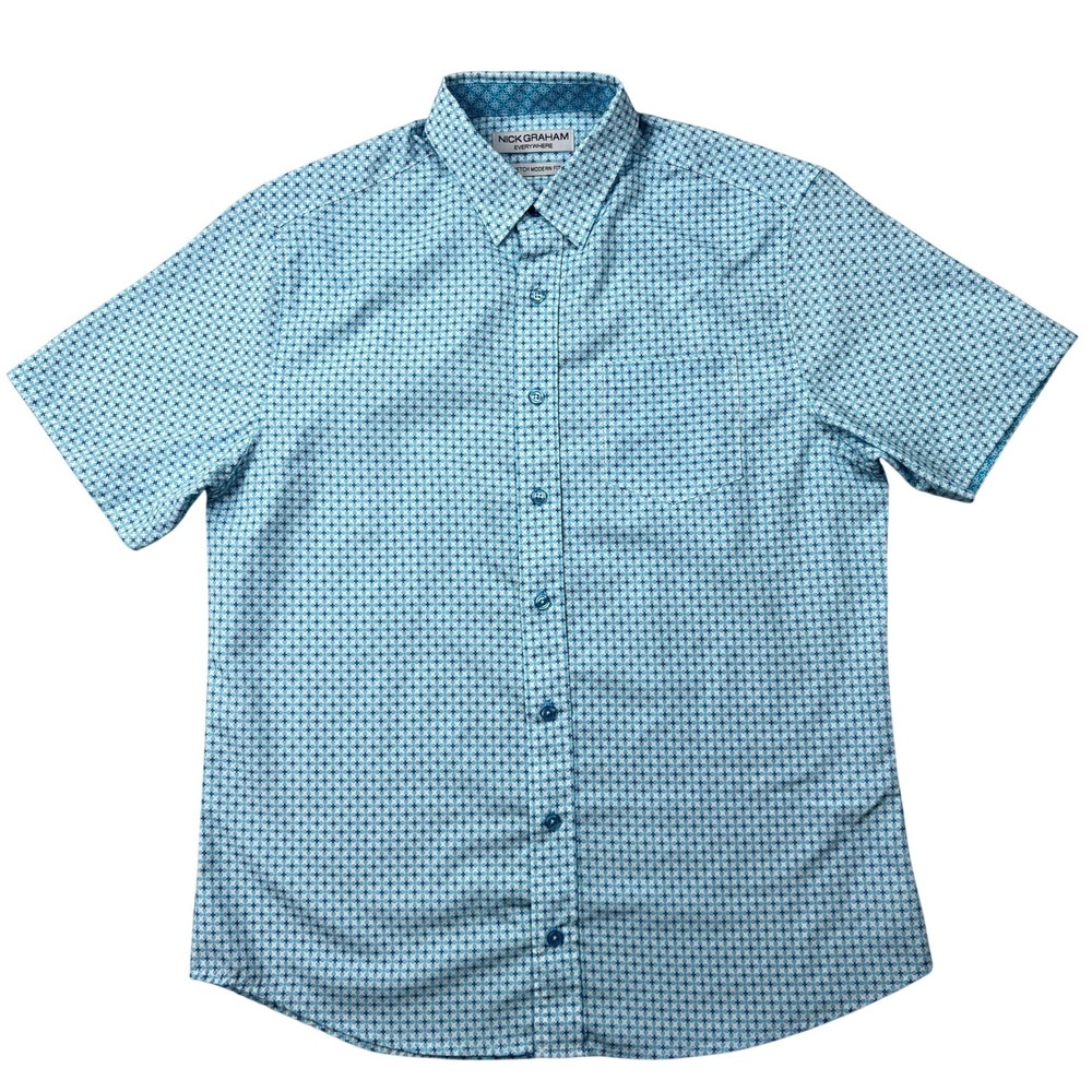Nick Graham Everywhere Shirt Mens Medium‎ Turquoise Stretch Short Sleeve M